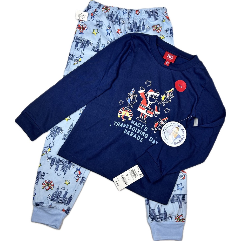 Kids Pre-Packaged Thanksgiving Day Parade Pajama Set Navy Blue 6-7 NWT